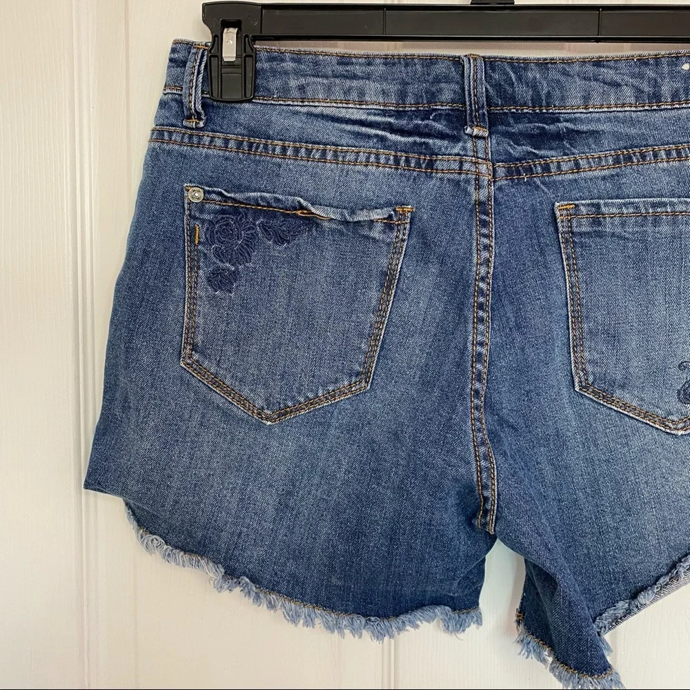 Embroidered Dark Blue Denim Shorts